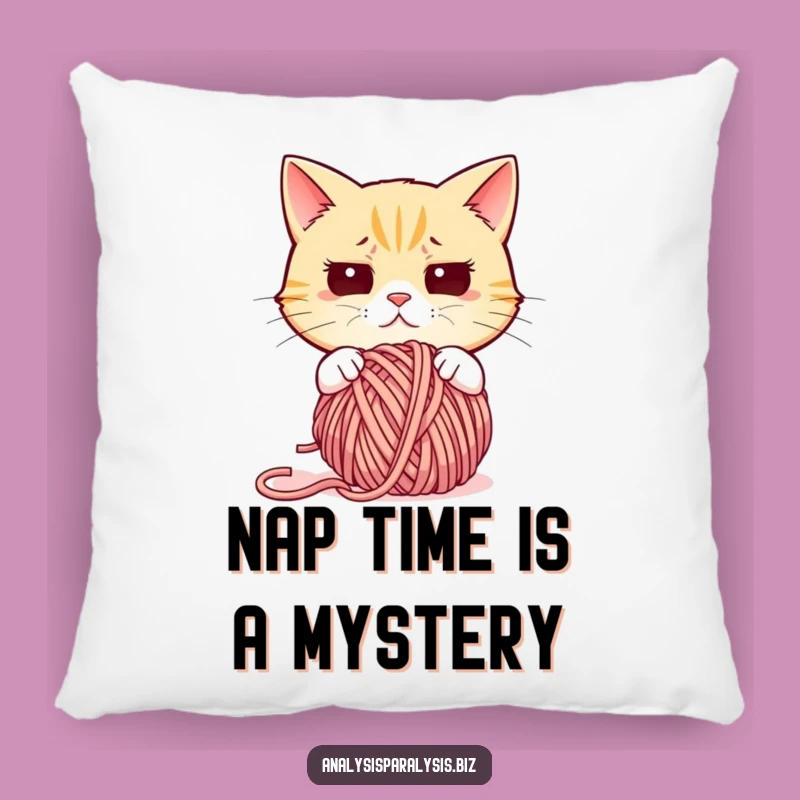 Funny Confused Cat Pillow: Cozy Bewildered Plush for Yarn Lovers