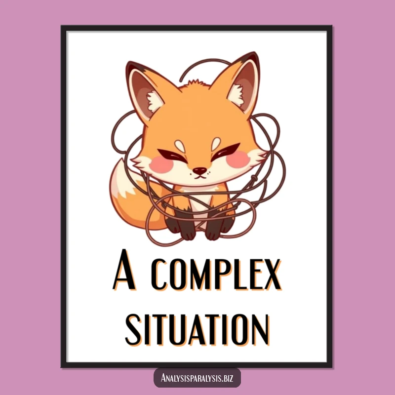 Funny Fox Tangled Digital Print: Curious Thinker Art, Instant Whimsical Decor