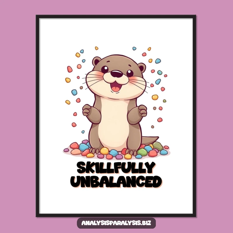 Funny Otter Juggling Digital Print: Cheerful Acrobat Art, Instant Playful Decor Gift