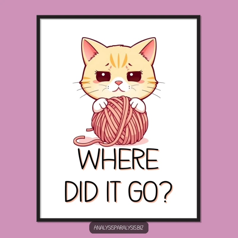 Funny Confused Cat Digital Art: Hilarious Yarn Decor for Bewildered Walls