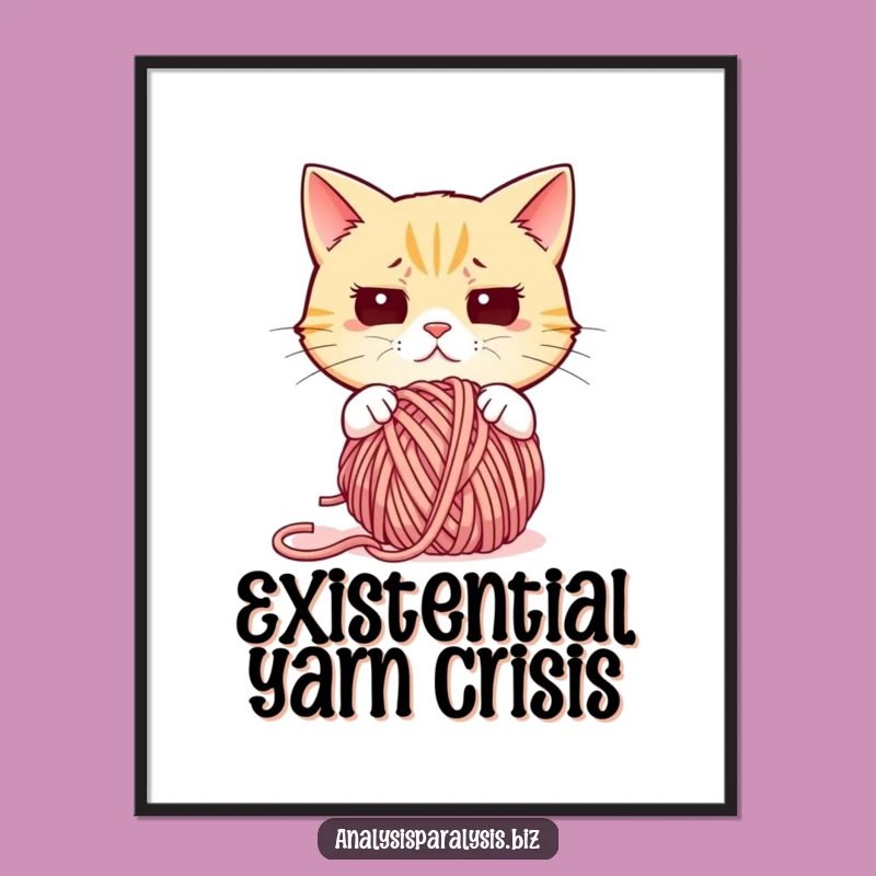 Funny Confused Cat Poster: Hilarious Yarn Art for Bewildered Home Decor