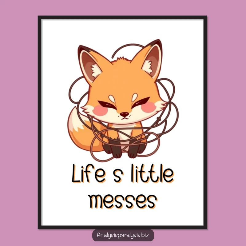 Funny Fox Tangled Poster: Curious Thinker Art Print, a Whimsical Funny Gift