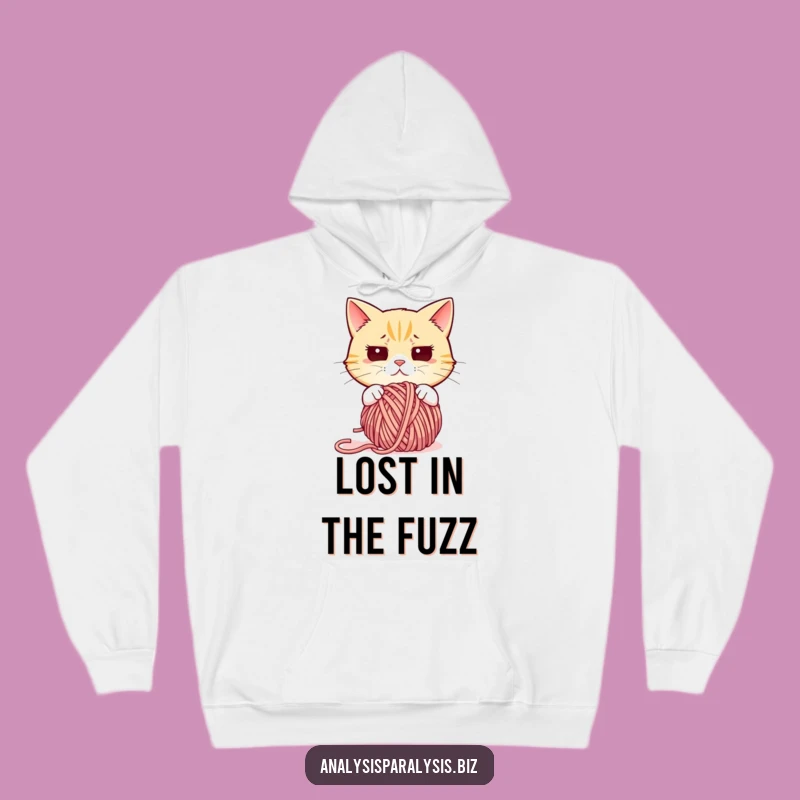 Funny Confused Cat Hoodie: Cozy Yarn Lover Apparel for Bewildered Souls