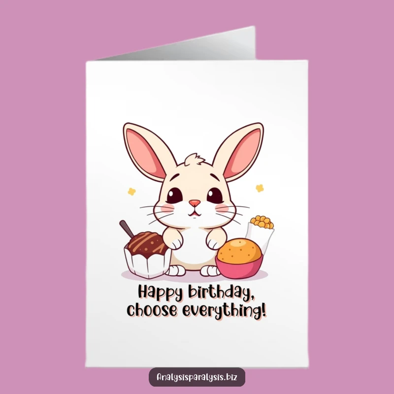 Free Printable Bunny Birthday Card: Funny Snack Choice OTC Downloadable Card for Indecisive Fun!